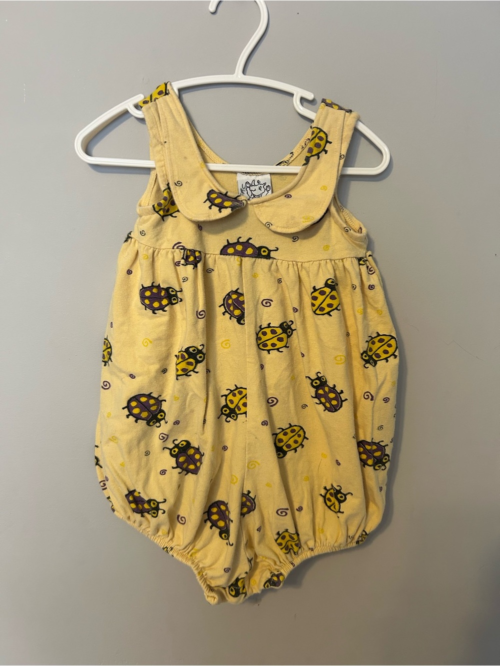 Vintage Yellow Ladybug Baby Romper with Peter Pan Collar